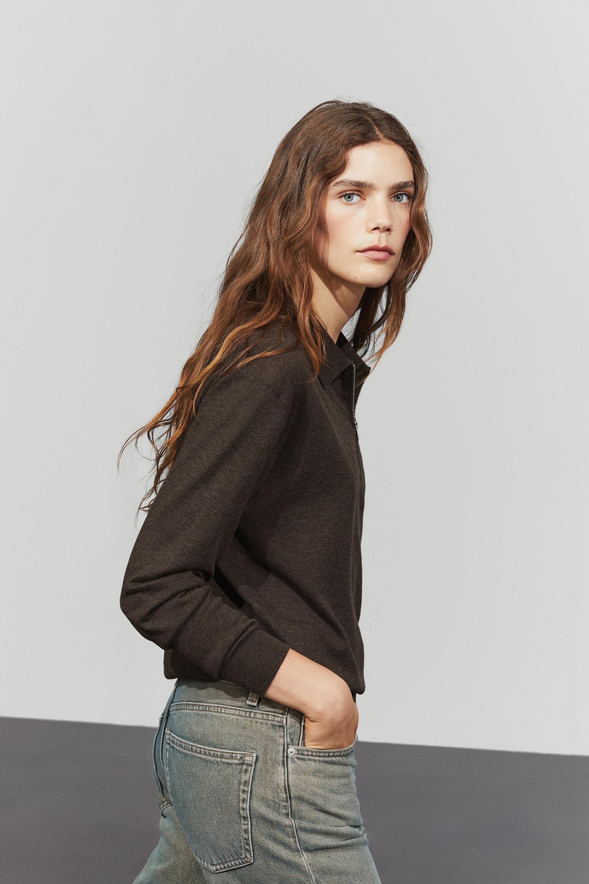 Wool blend quarter-zip knit sweater